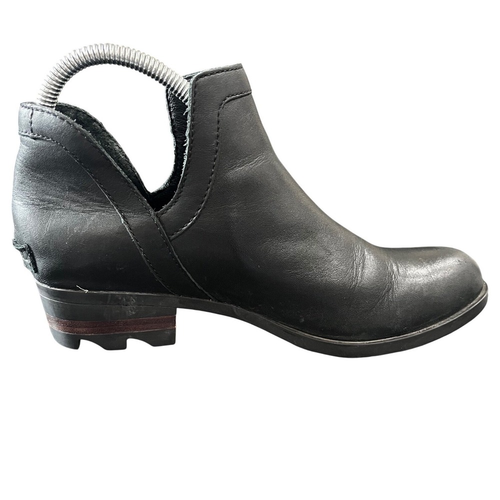 Sorel Lolla Cut-Out Black Leather Ankle Boots Women Stacked Heel Booties SZ 8.5 - Picture 5 of 10